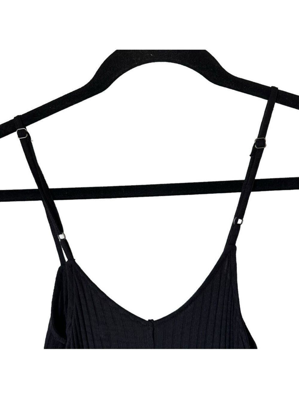 SO Kohl’s O-Ring Ribbed Black Luxe Spaghetti Strap Jumpsuit With Pockets NWT XS - Picture 3 of 8